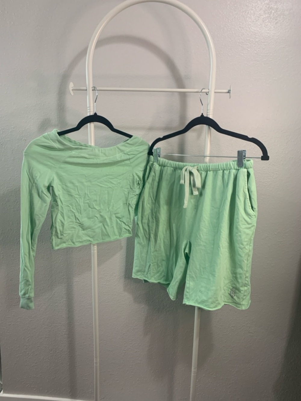 FP Movement by Free People Mint Green Long Sleeve Shirt Drawstring  Short Set